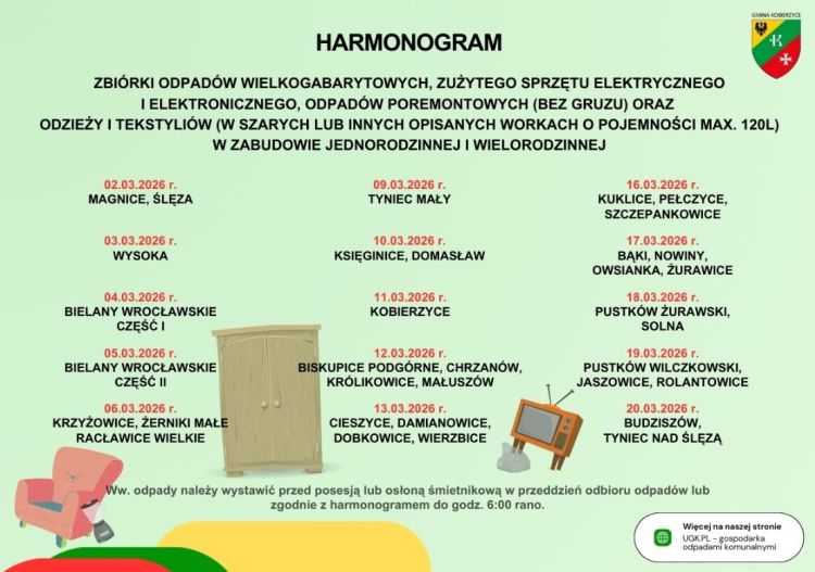 plakat informacyjny o wywozie odpadów wielkogabarytowych 